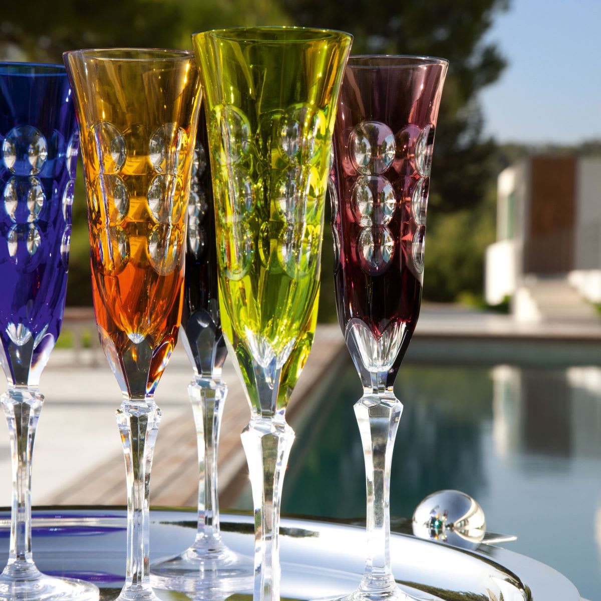 CHRISTOFLE　クリストフル　リュミエールダルジャン　虎　M　R7881 Set of 2 blue crystal white wine glasses Kawali
